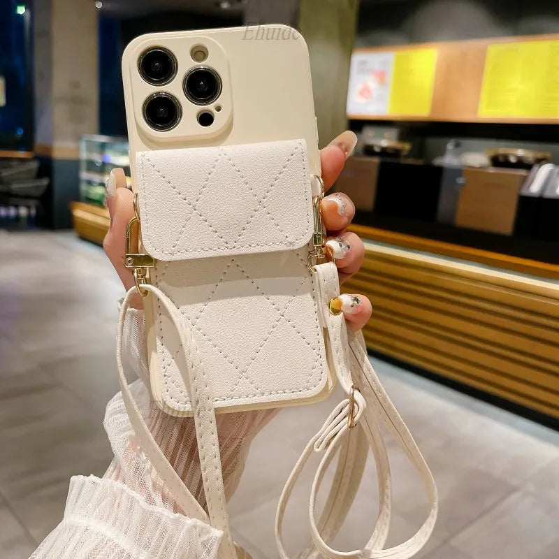 Crossbody Strap Lanyard Wallet Card Bag Cover / Samsung, Oppo, Vivo, IPhone, Infinix All Models Cover Available