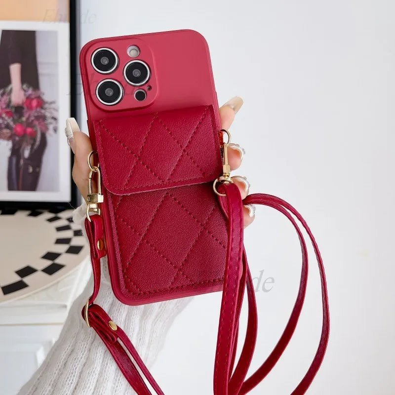 Crossbody Strap Lanyard Wallet Card Bag Cover / Samsung, Oppo, Vivo, IPhone, Infinix All Models Cover Available